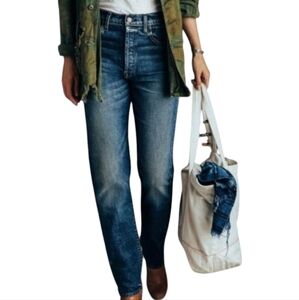 Imogene + Willie Denim Lottie Slouchy High Rise Tapered Jeans Dark Blue Wash